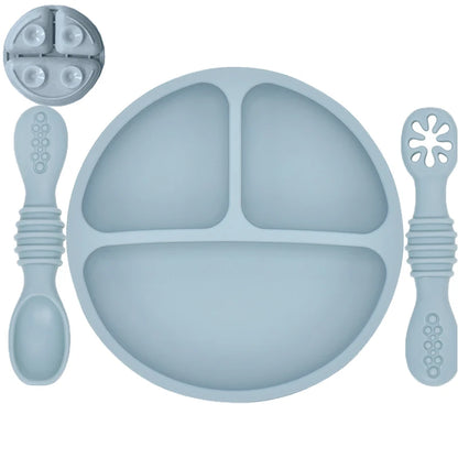 Silicone Baby Sucker Silicone Dining Plate Rice Spoon Set Cute Cartoon Children Dishes Smile Face Baby Tableware Retro Kid Bowl