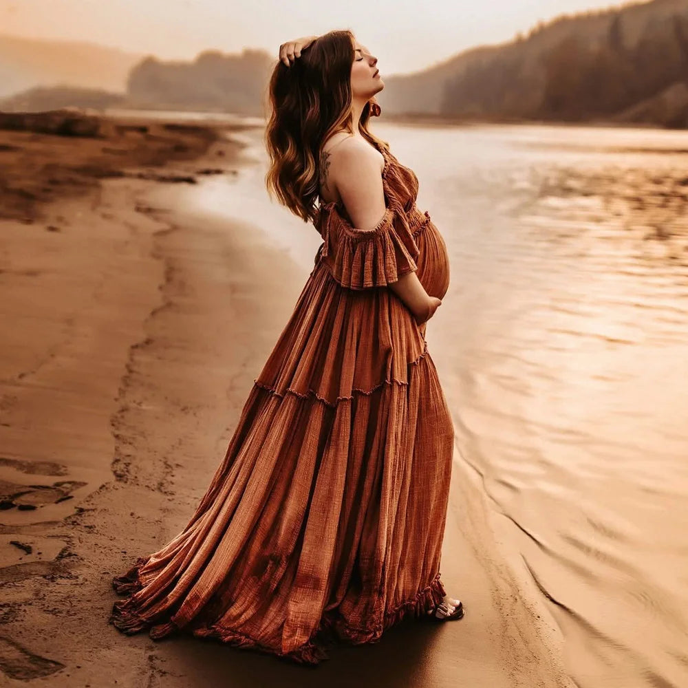  Photo Shooting Pregnancy Dress Comfortable Soft Linen-Cotton Set for Pregnant Women Photos Maternity Two-Piece Dress