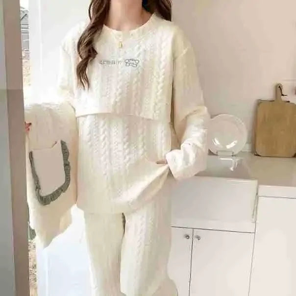 Maternity Clothing Set Cotton Postpartum Nursing Three-Piece Set Pregnancy Sleepwear Winter Maternity Outerwear