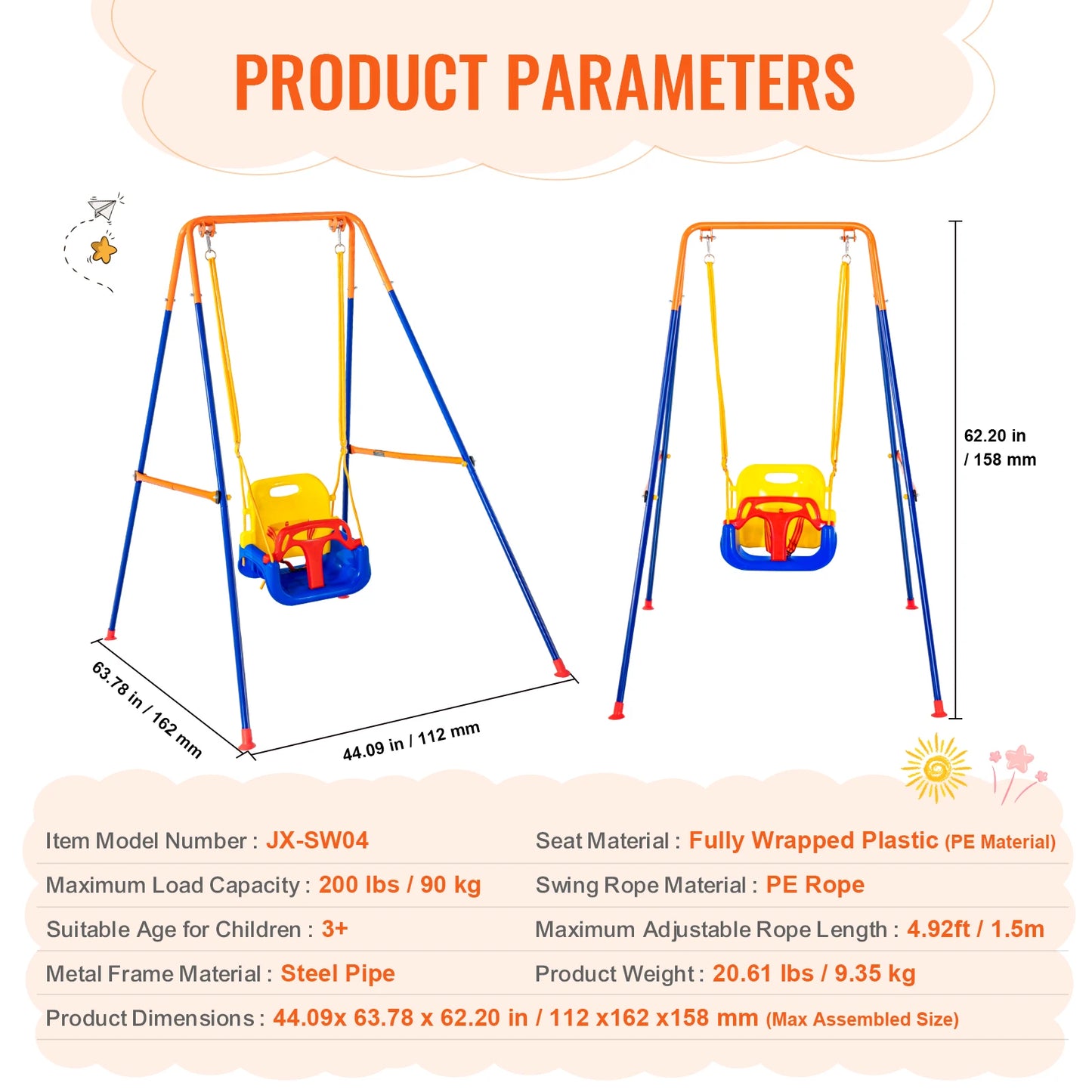 Swing Sets for Backyard 600lbs Capacity Swing Set with 1 Saucer Swing Seat 2 Belt Swing Seats Outdoor for Kids