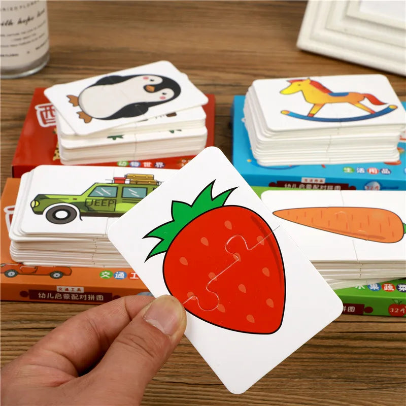 Baby Puzzle Toys for Children Animals Fruit Truck Graph Card Matching Games Toys for Kids 1 2 3 Years Old Boys Girls