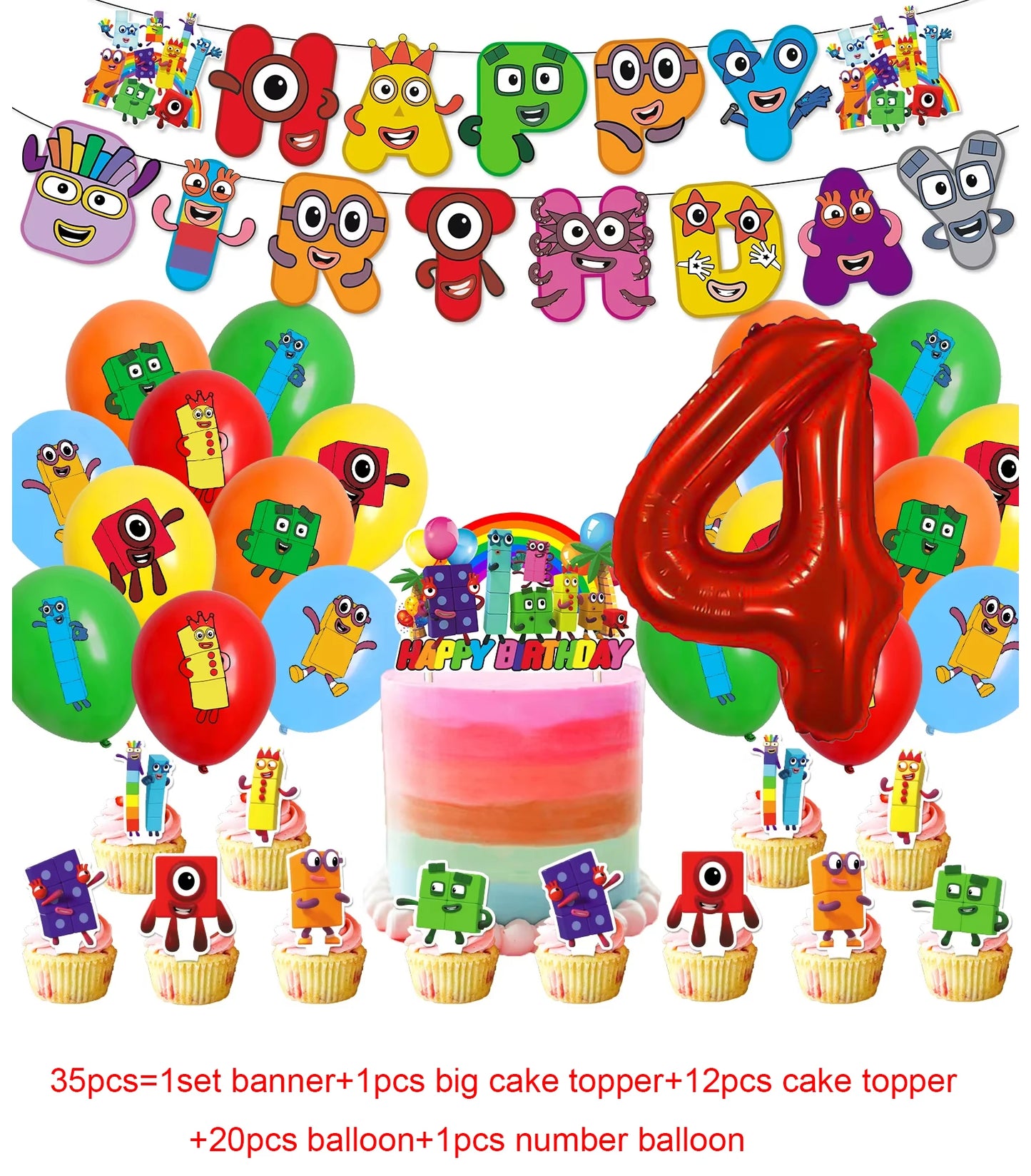 Number Birthday Decorations Building Blocks Tablecloth Banner Spiral Cake Topper Balloon for Kids Baby Shower Supplies Gifts
