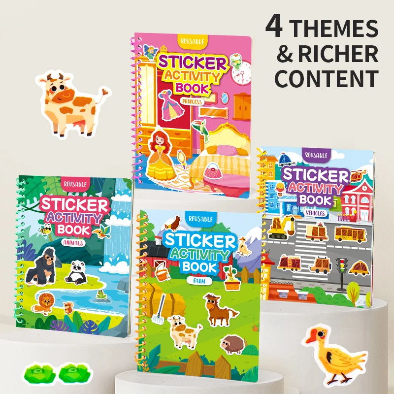 Children Reusable Jelly Sticker Book Creative Multi-Theme Cartoon Stickers Portable DIY Montessori Book Sticker Toy for Kids