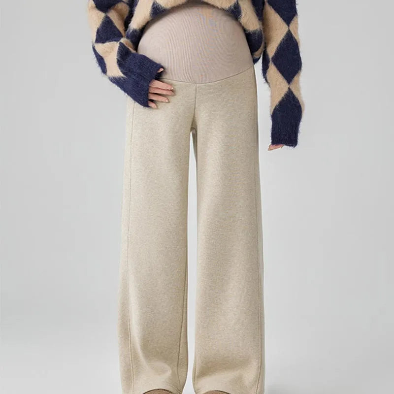 Maternity Pants Fleece-Lined Wide-Leg Sweatpants Autumn/Winter Casual Straight-Leg Pants