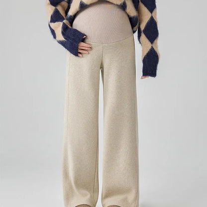Maternity Pants Fleece-Lined Wide-Leg Sweatpants Autumn/Winter Casual Straight-Leg Pants