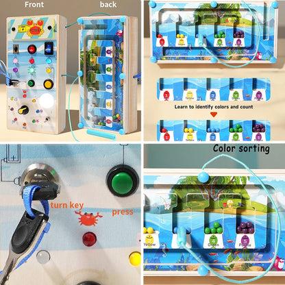 Montessori Busy Board LED Light Switc Toys Toddler Wooden Sensory Activitie Board Travel Toys Baby Switch Control Education Game