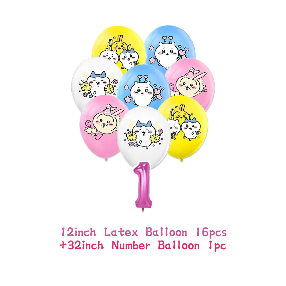 Cartoon Chiikawa Hachiware Usagi Birthday Party Decoration Background Balloon Set Cake Topper Backdrop Baby Shower Kid Gift Prop