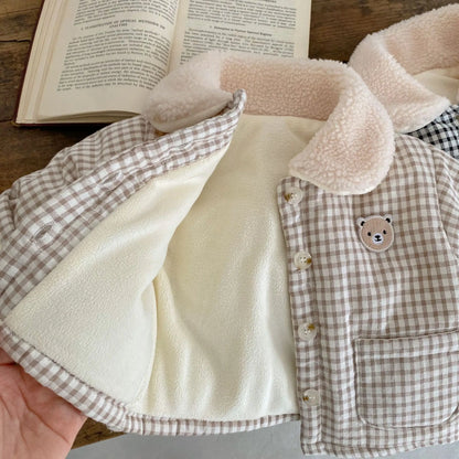 3712D Baby Coat Winter Plaid Cotton Padded Boy's Coat 0-3Year Girl's Warm Cotton Jacket Tops