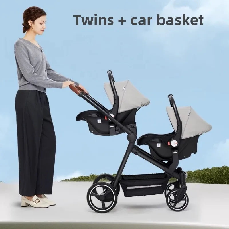 Twin Stroller with Car Seats. Can Be Taken on Board An Airplane. , Can Be Disassembled Into A Lightweight Baby Stroller