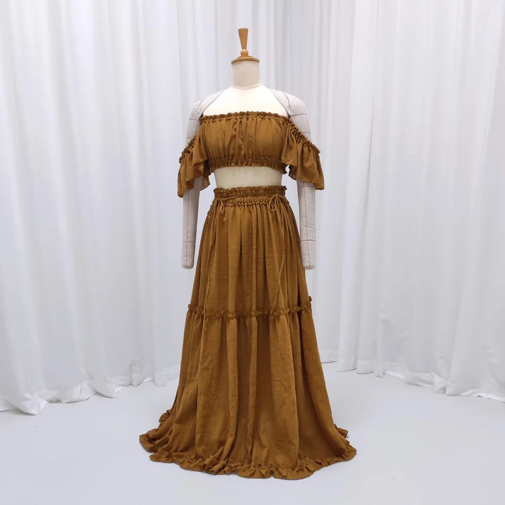  Photo Shooting Pregnancy Dress Comfortable Soft Linen-Cotton Set for Pregnant Women Photos Maternity Two-Piece Dress