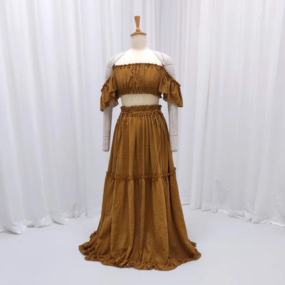  Photo Shooting Pregnancy Dress Comfortable Soft Linen-Cotton Set for Pregnant Women Photos Maternity Two-Piece Dress