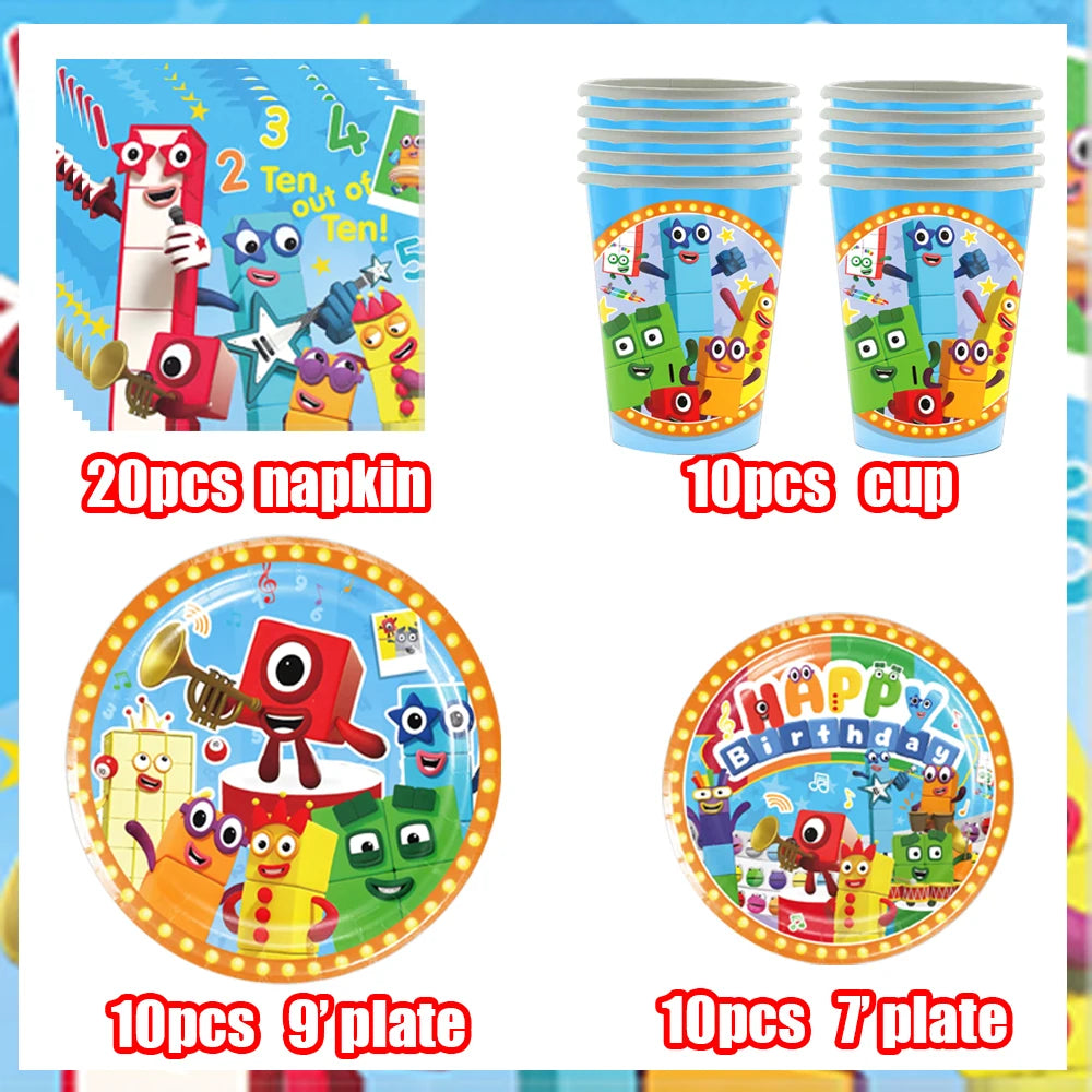 Number Birthday Decorations Building Blocks Tablecloth Banner Spiral Cake Topper Balloon for Kids Baby Shower Supplies Gifts
