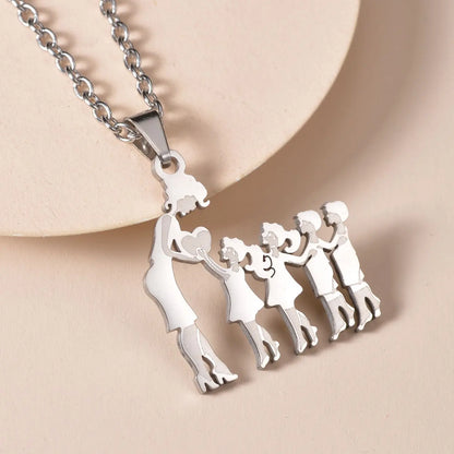 Lovely Gold Color Family Pendant Necklaces Mom Dad Children Baby Woman Stainless Steel Choker Jewelry Mother Day Gift New