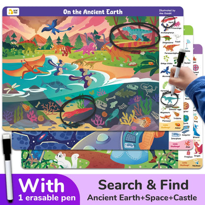 3 Themes Search and Find Game Looking for Different Interactive Activity Painting Kit Drawing Books with Reusable Pen