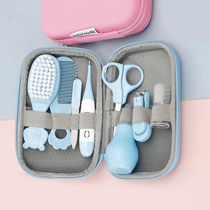 8PCS Baby Care Cleaning Set Nail Clippers Comb Head Massage Nasal Aspirator Thermometer Soft Bristle Brush Children Grooming Kit