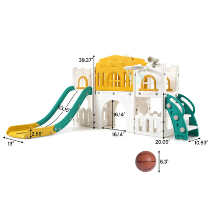 8 in 1 Toddler Slide Indoor Playground, Indoor Slide Toddler Playset for Toddlers  Kids Outdoor Playground with Basketball Hoop,