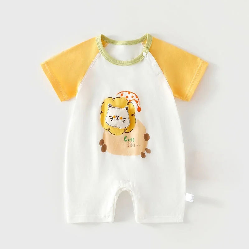 3M-2T Summer Baby Short Sleeve Romper Cute Animal Applique Bodysuit for Toddler Girls Cotton Soft Boys One Piece Clothes