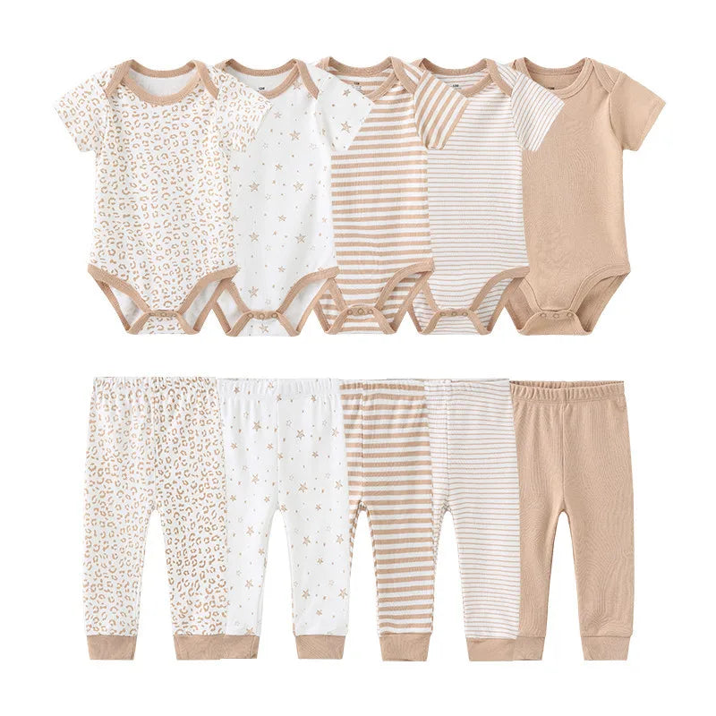 10Pcs Cartoon 100%Cotton Baby Girl & boy Clothes 0-12M Baby Clothes Sets Sleeveless