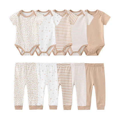 10Pcs Cartoon 100%Cotton Baby Girl & boy Clothes 0-12M Baby Clothes Sets Sleeveless
