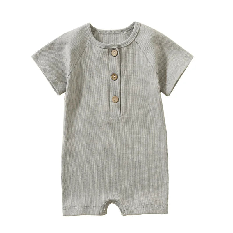 Infant Baby Romper, Lightweight Ribbed Knit Short Sleeve Jumpsuit Pajamas for Boys and Girls