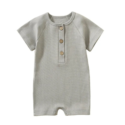 Infant Baby Romper, Lightweight Ribbed Knit Short Sleeve Jumpsuit Pajamas for Boys and Girls