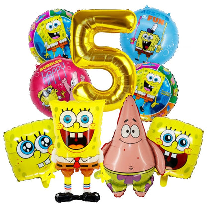 9Pcs Spongebob SquarePants Balloon Set Patrick Star Theme Foil Number Balloons for Kids Birthday Baby Shower Party Decorations