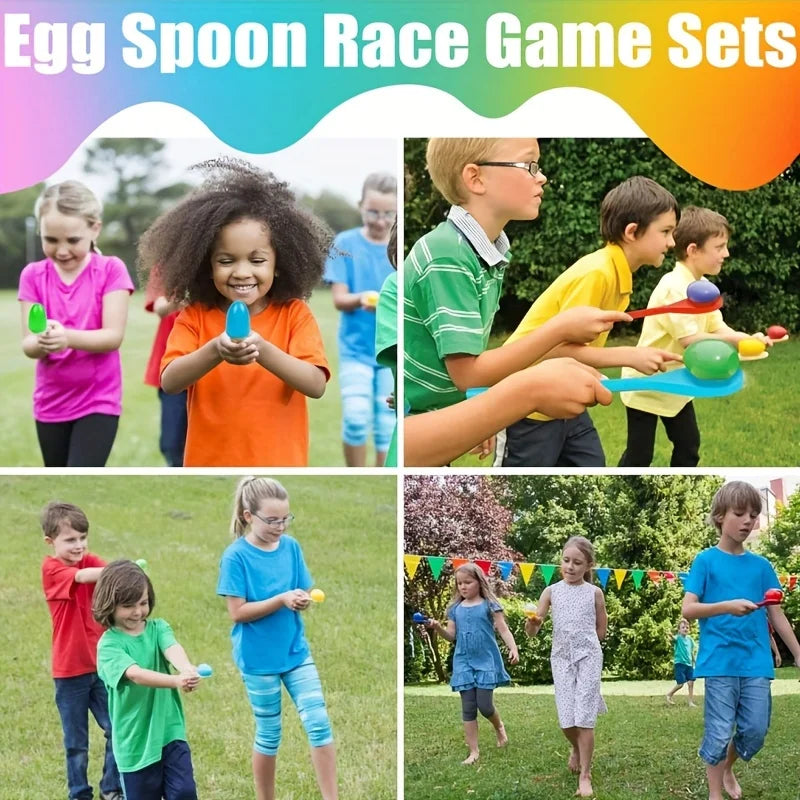 6/12pcs Egg Spoon Race Game Sets Wooden Balance Relay Games for Kids Kindergarten Outdoor Lawn Yard Sport Activity Prop Toys