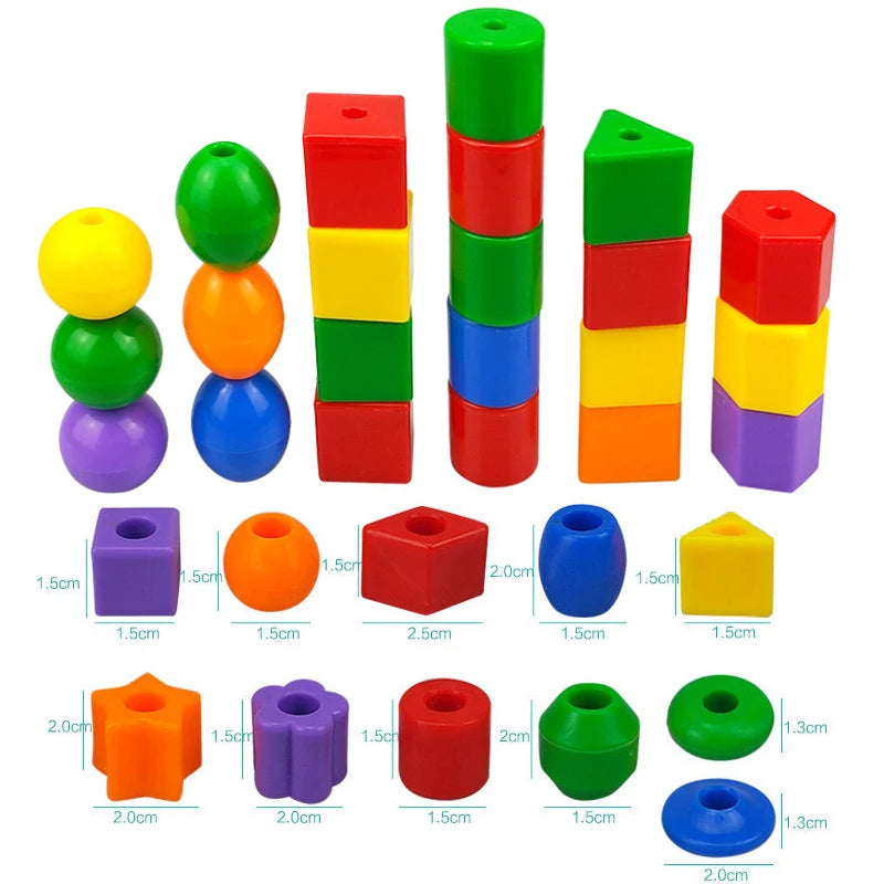 Rainbow Lacing Beads 25 Beads 3 Strings Montessori Toys Threading Toys Educational Toys Fine Motor Activities for Kids Toddler