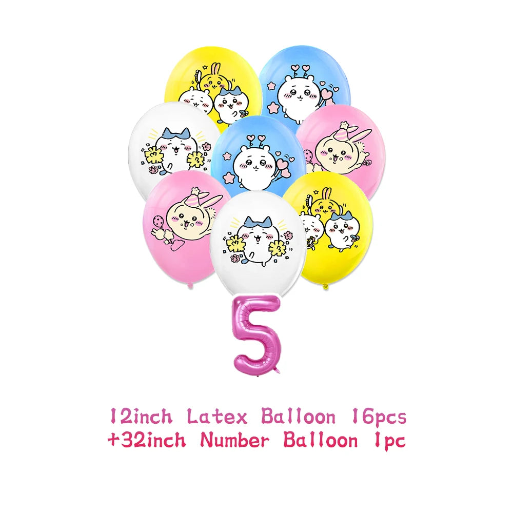 Cartoon Chiikawa Hachiware Usagi Birthday Party Decoration Background Balloon Set Cake Topper Backdrop Baby Shower Kid Gift Prop