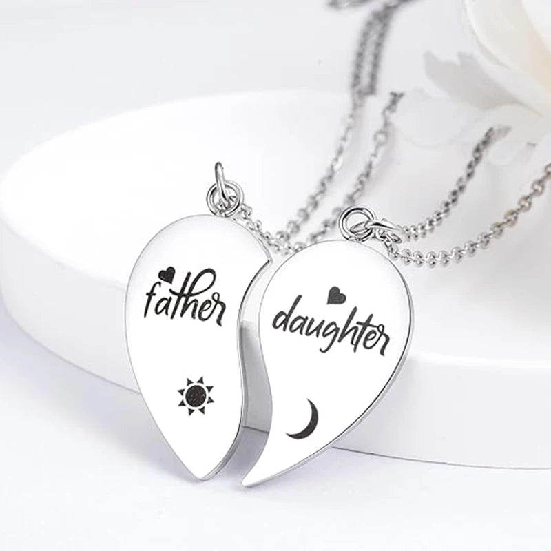 2Pcs Father Daughter Son Heart Matching Necklace Stainless Steel Mother And Children Jewelry Gifts