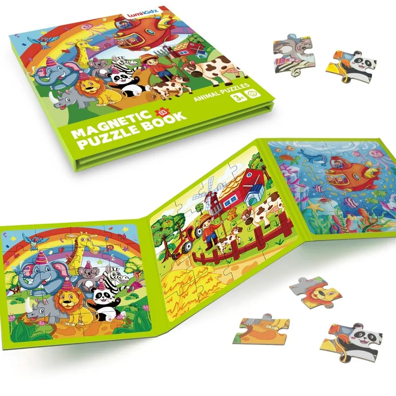 Magnetic Puzzles Games for Kids Busy Quiet Cartoon Animals Jigsaw Book Animals Learning Educational Toys for Children Gift