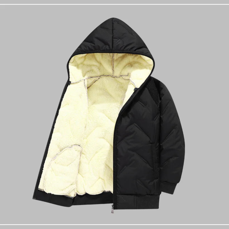 Winter Keep Warm Boys Girl Jacket Lined With Velvet Thick Cotton Padded Hooded Coat Kids Children Out The Cold Outerwear