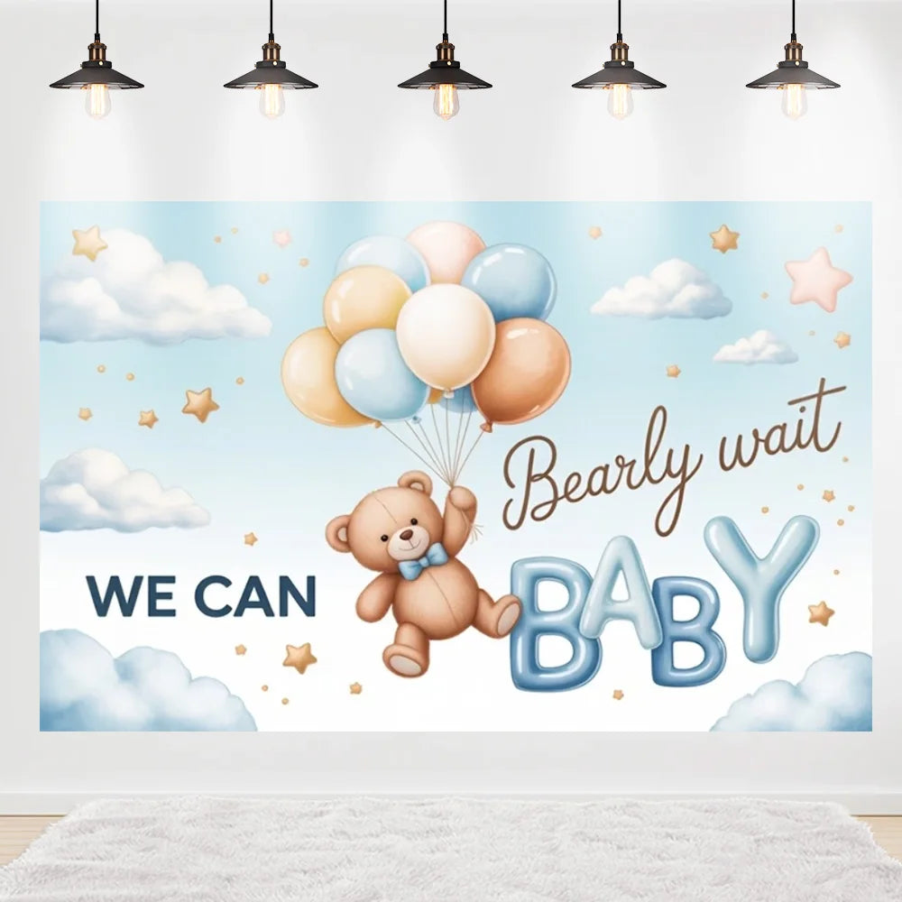 Welcome Baby Shower Newborn Background Decoration Girl Boy Birthday Party Backdrop Supplies Balloon Teddy Bear Photographic Prop