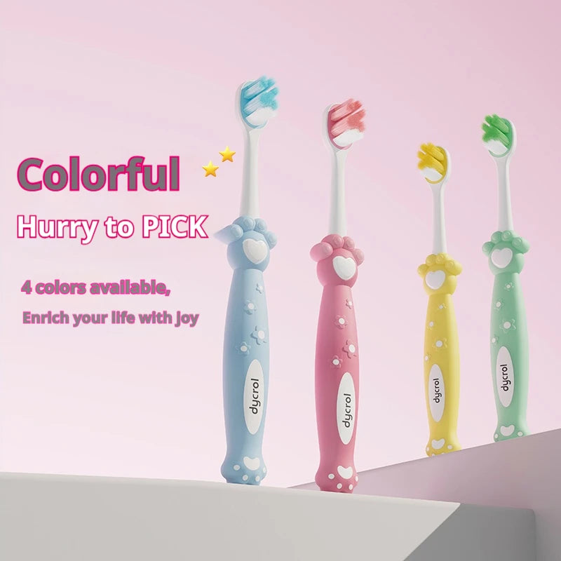 4Pcs Random Color Cartoon Cat Paw Children's Soft Bristle Toothbrush Protects Children's Dental Health Suitable