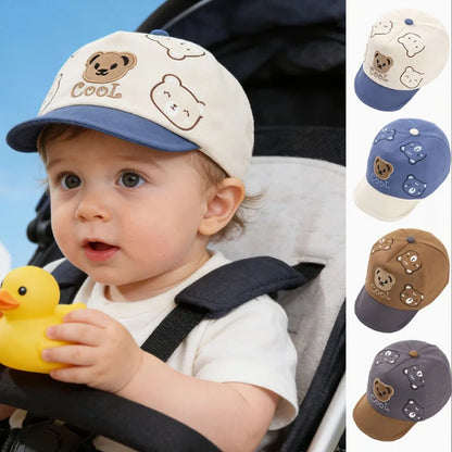 Hat Spring Summer Sunshade Cap Toddler Cartoon Little Bear Duckbill Cap Thin Lovely for Outdoor Soft Brim Baseball Cap for 0-1Y