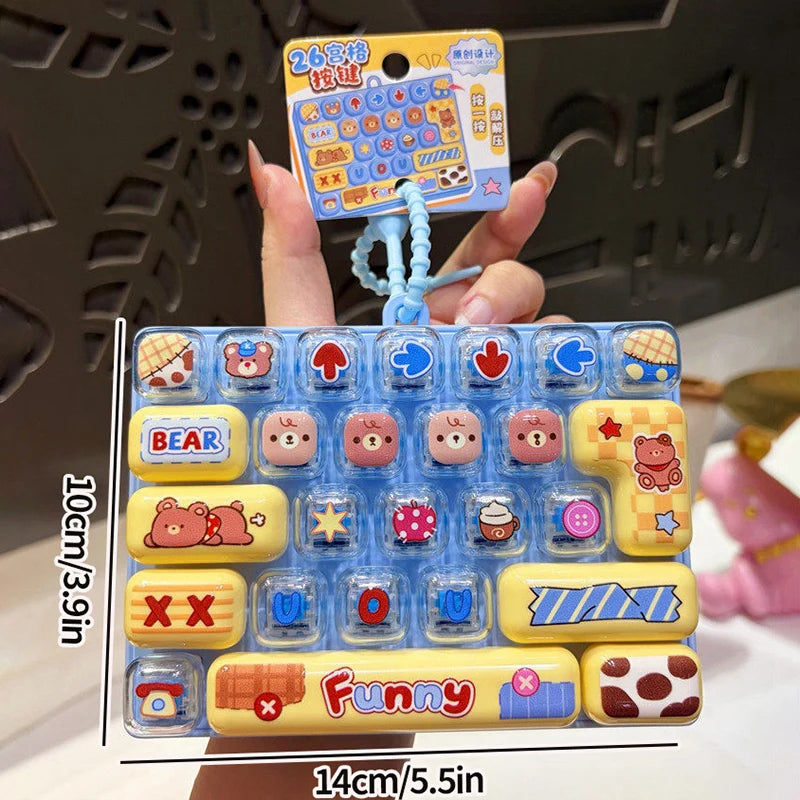 26-keycap Keyboard Keychain Button Clicker Decompression Toy Cartoon Anti Stress Keyboard Keychains Pendant Fidget Toys Gifts