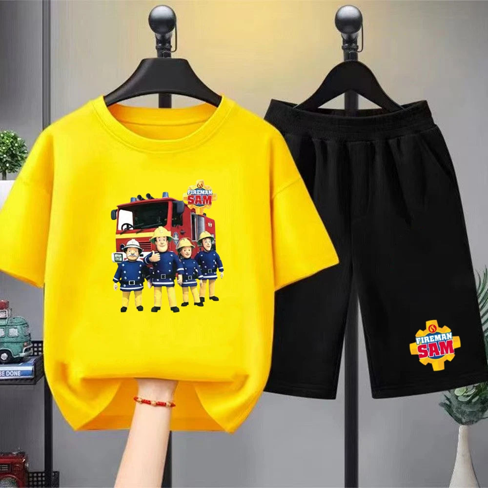 Kids Round Neck Black T-shirt Shorts Fashion Short-sleeved Toddler 3-12Y Casual Summer Set
