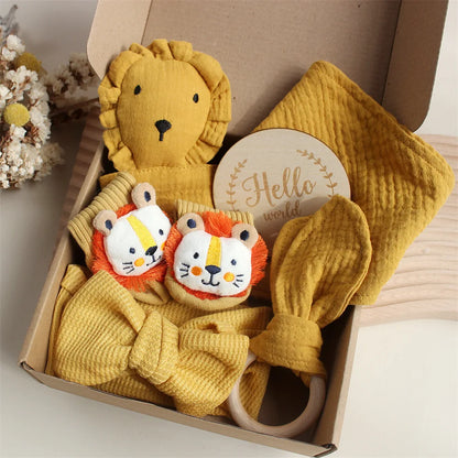 Customize The Name Newborn Gift Baby Cartoon Comfort Towel Baby Socks Mouthwash Towel Wash Box Newborn Bite Ring Headband Set