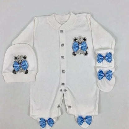 Baby Prince Welcome Home 3pcs Crown Layette Hospital Exit Newborn Outfits Swaddle Set Hello World I'm new Cotton