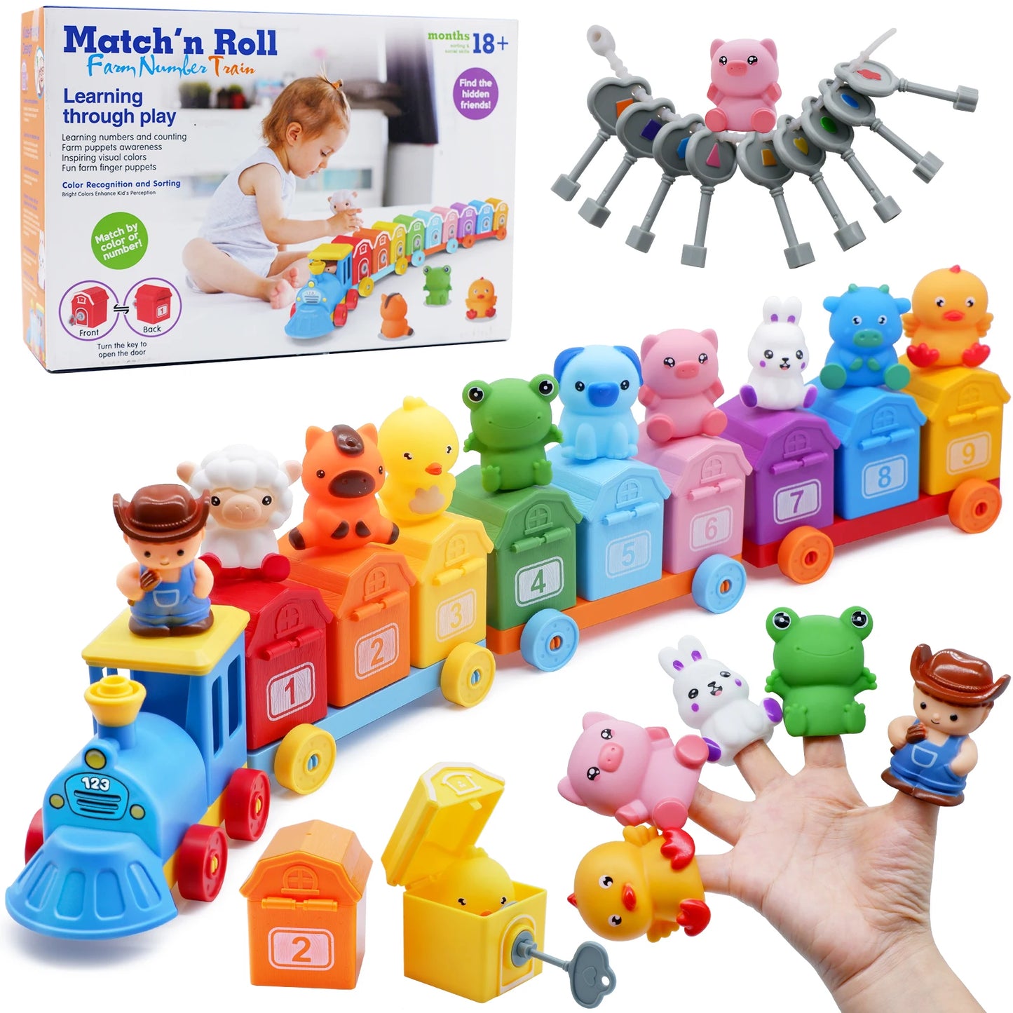 Montessori Train/Surprise Party Gift Set Toddler Learning Toys Counting Sorting Toys Fine Motor Finger Puppets Games For Kid