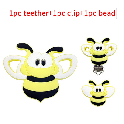 3pcs/set Silicone Cartoon Animal Figure Teether Beads and Clips Baby Teether Pacifier Chain Accessories Teething Jewelry Toys