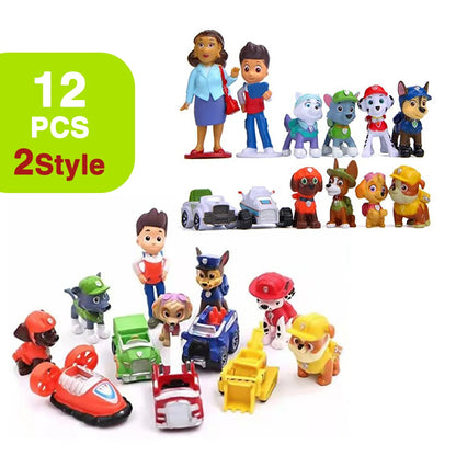 12Pcs Anime Paw Patrols Figures Pawed Canina Cartoon PVC Model Doll Toys Car Canine Children Birthday Christmas Party Gift
