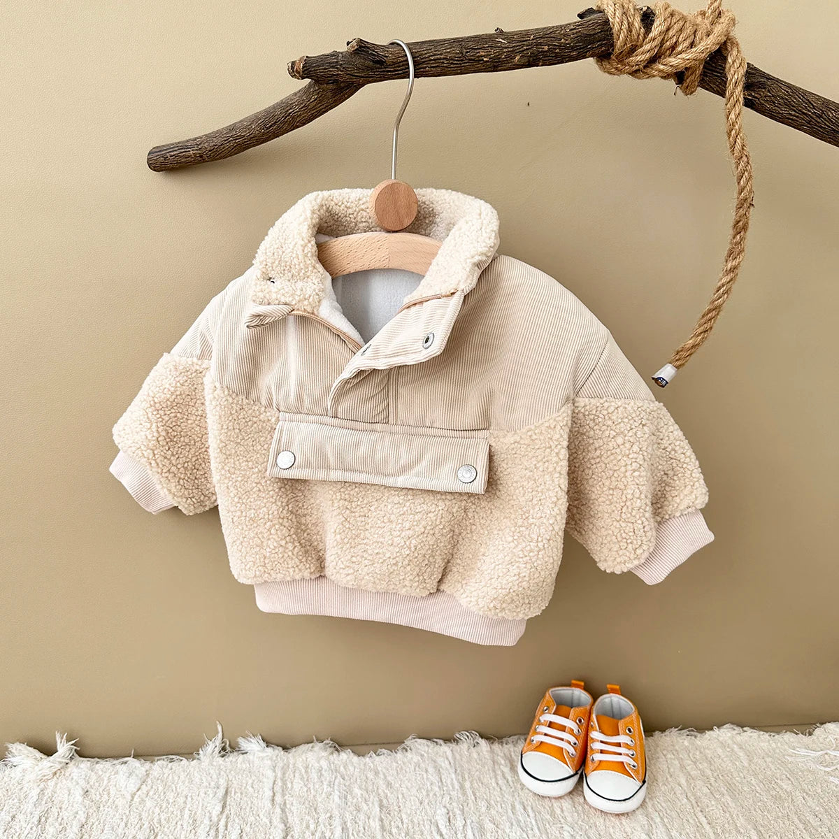 Boys Girls Baby Cotton Coat Lamb Wool Winter Thicken Half-Zip Fleece Jacket Solid 0-3Y Toddler