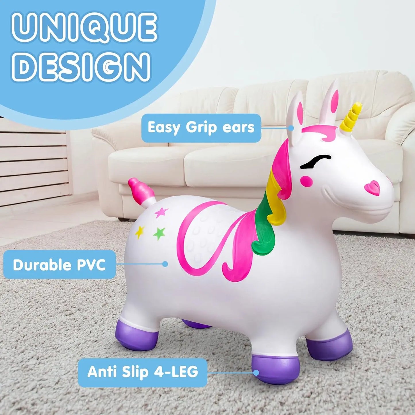 JOYFY Kids Bouncy Unicorn Horse Ride on Toys Bouncer Bouncing Animal Hopper Inflatable