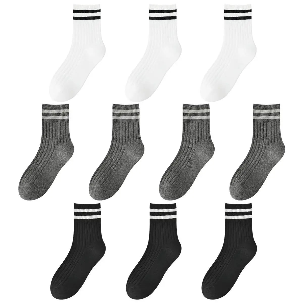 Kids Boys Girls Cotton Socks - Seamless Double Needle Ribbed 2-Stripe, All Season School Home Sports Socks