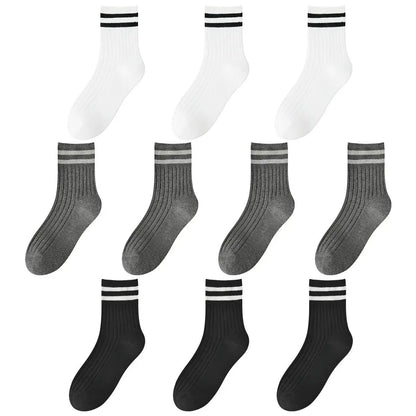 Kids Boys Girls Cotton Socks - Seamless Double Needle Ribbed 2-Stripe, All Season School Home Sports Socks