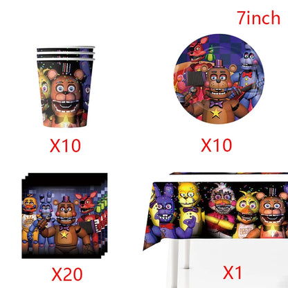 FNAF Five Nights Freddyed Birthday Party Decorations Balloons Plate Banner Tableware Set for Baby Shower Party Favors Kids Gifts