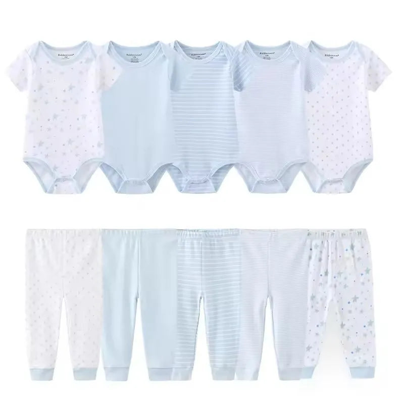 10Pcs Cartoon 100%Cotton Baby Girl & boy Clothes 0-12M Baby Clothes Sets Sleeveless
