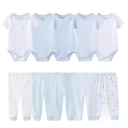 10Pcs Cartoon 100%Cotton Baby Girl & boy Clothes 0-12M Baby Clothes Sets Sleeveless
