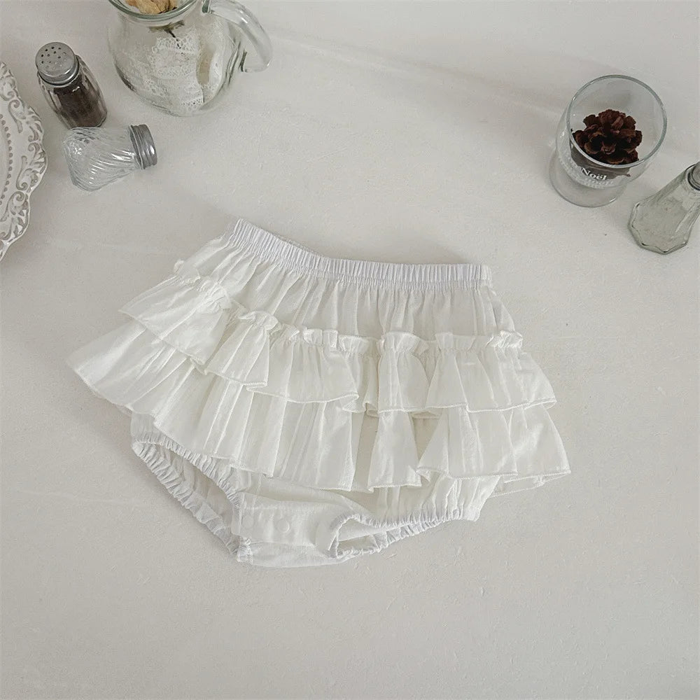 6M-2Y Summer Sweet Style Girls Set Lace Ruffle Collar Sleeveless Tee+White Ruffle Shorts 2Pcs Clothes Soft Cotton Infant Suit